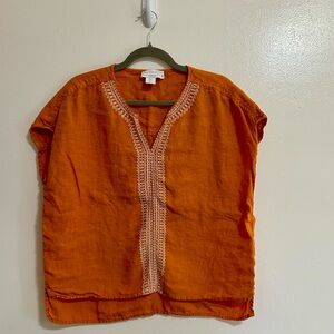 House of Harlow 1960 Orange Embroider Detail Cap Sleeve Boho Blouse, Large